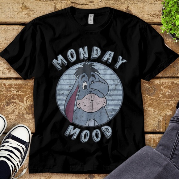 Disney Eeyore Monday Mood Eeyore Cute Face Winnie The Pooh Unisex Adult T-shirt - Picture 1 of 2